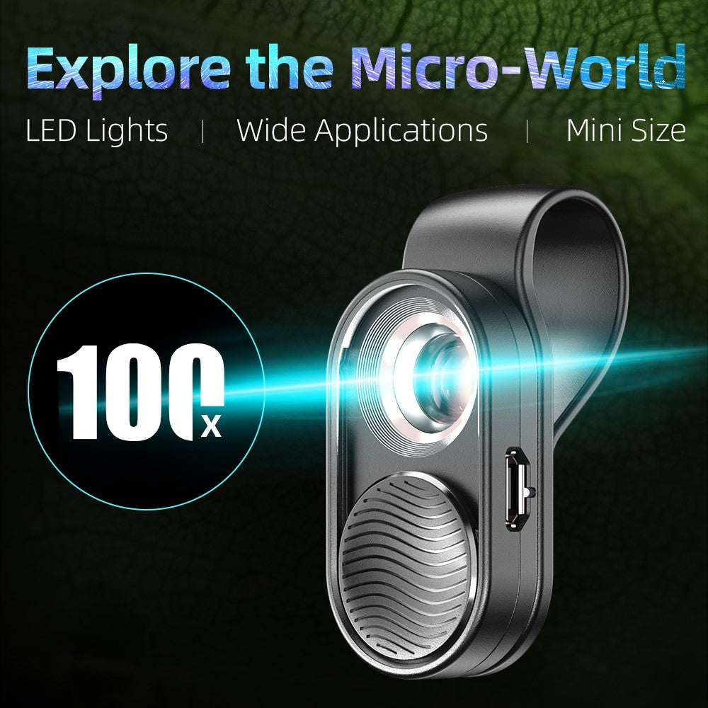 APEXEL APL-MS01 100X Handy-Kamera-Mikroskopobjektiv – Mit hoher Vergrößerung & LED-Beleuchtung für iPhones & Samsung