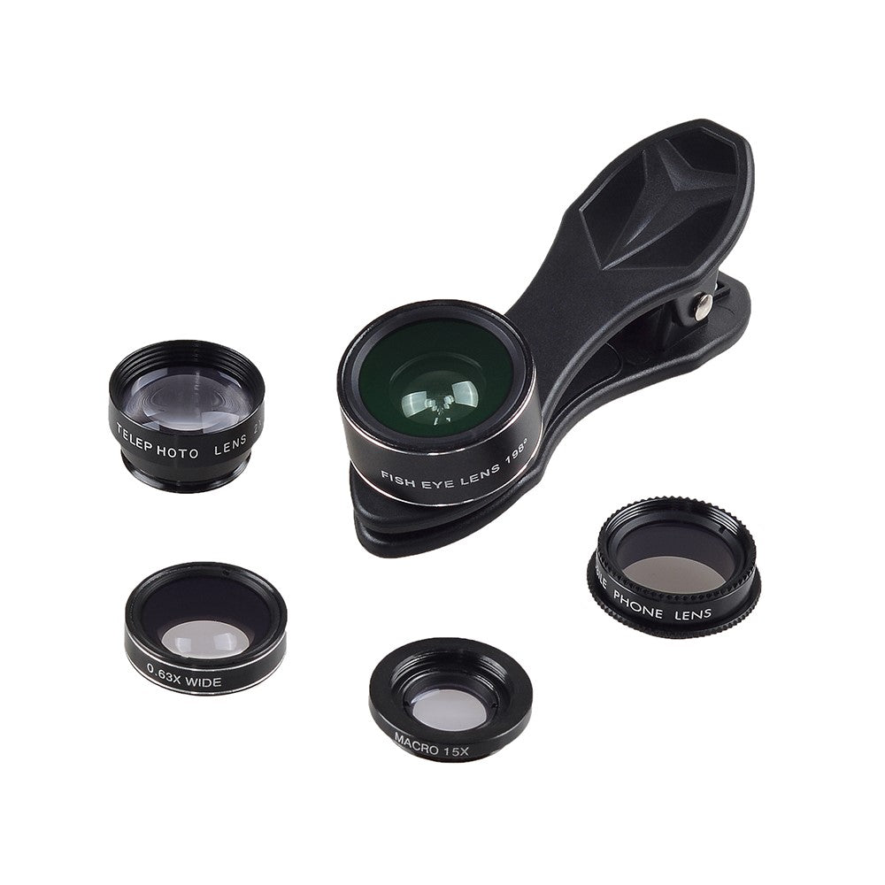 APEXEL APL-DG5-H 5-in-1 Fisheye-Weitwinkel-Makro-Teleobjektiv – Mit CPL-Sensor für Mini-Handykameras