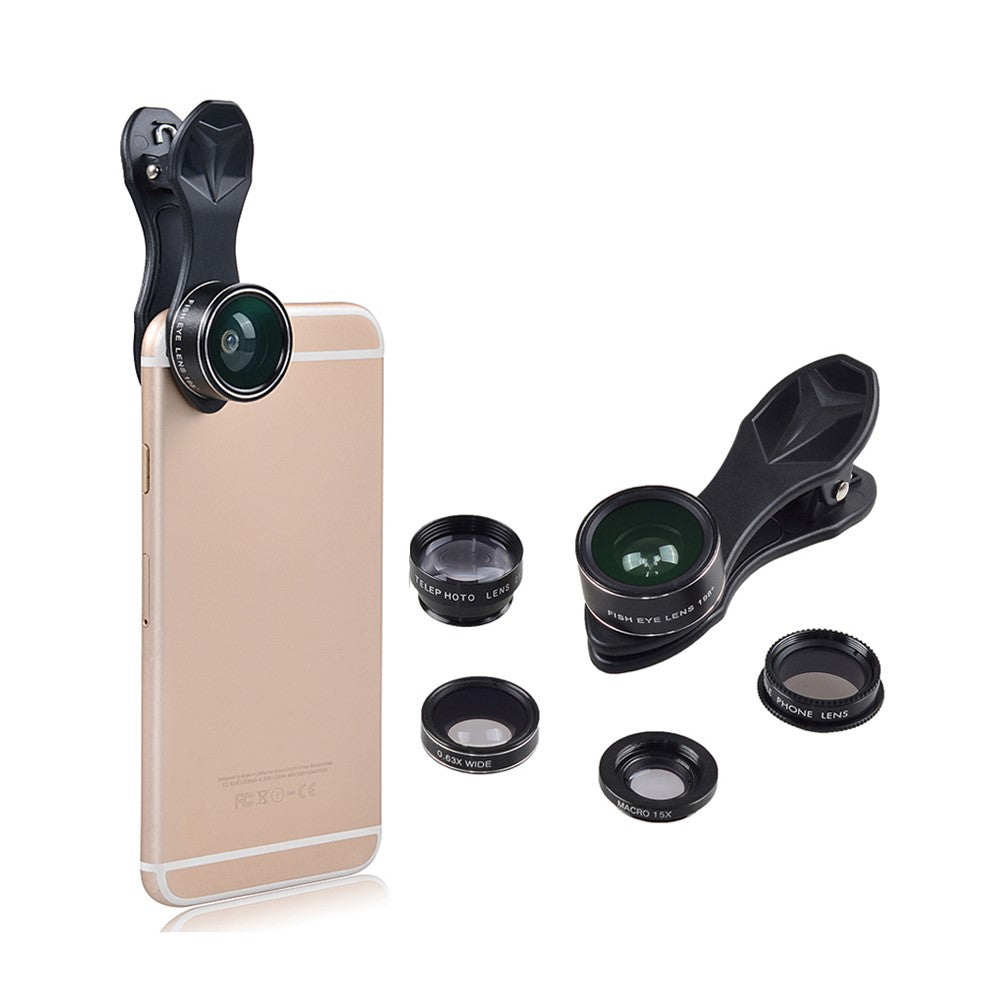APEXEL APL-DG5-H 5-in-1 Fisheye-Weitwinkel-Makro-Teleobjektiv – Mit CPL-Sensor für Mini-Handykameras