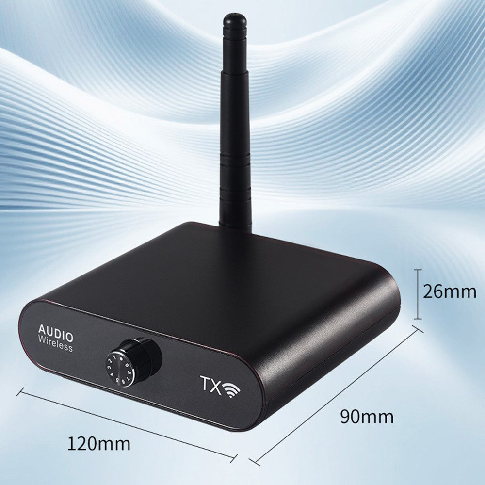 MEASY AU2410 Drahtloser Audio-Transmitter – Mit 100 m Reichweite & beidseitiger Lautstärkeregelung, 1 Sender & 1 Empfänger, für 1 bis 8 Geräte