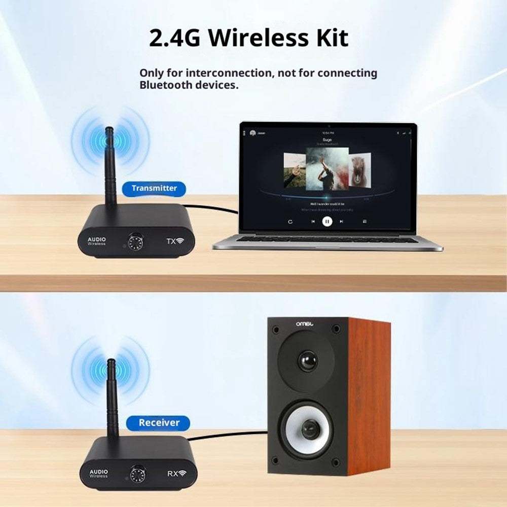MEASY AU2410 Drahtloser Audio-Transmitter – Mit 100 m Reichweite & beidseitiger Lautstärkeregelung, 1 Sender & 1 Empfänger, für 1 bis 8 Geräte
