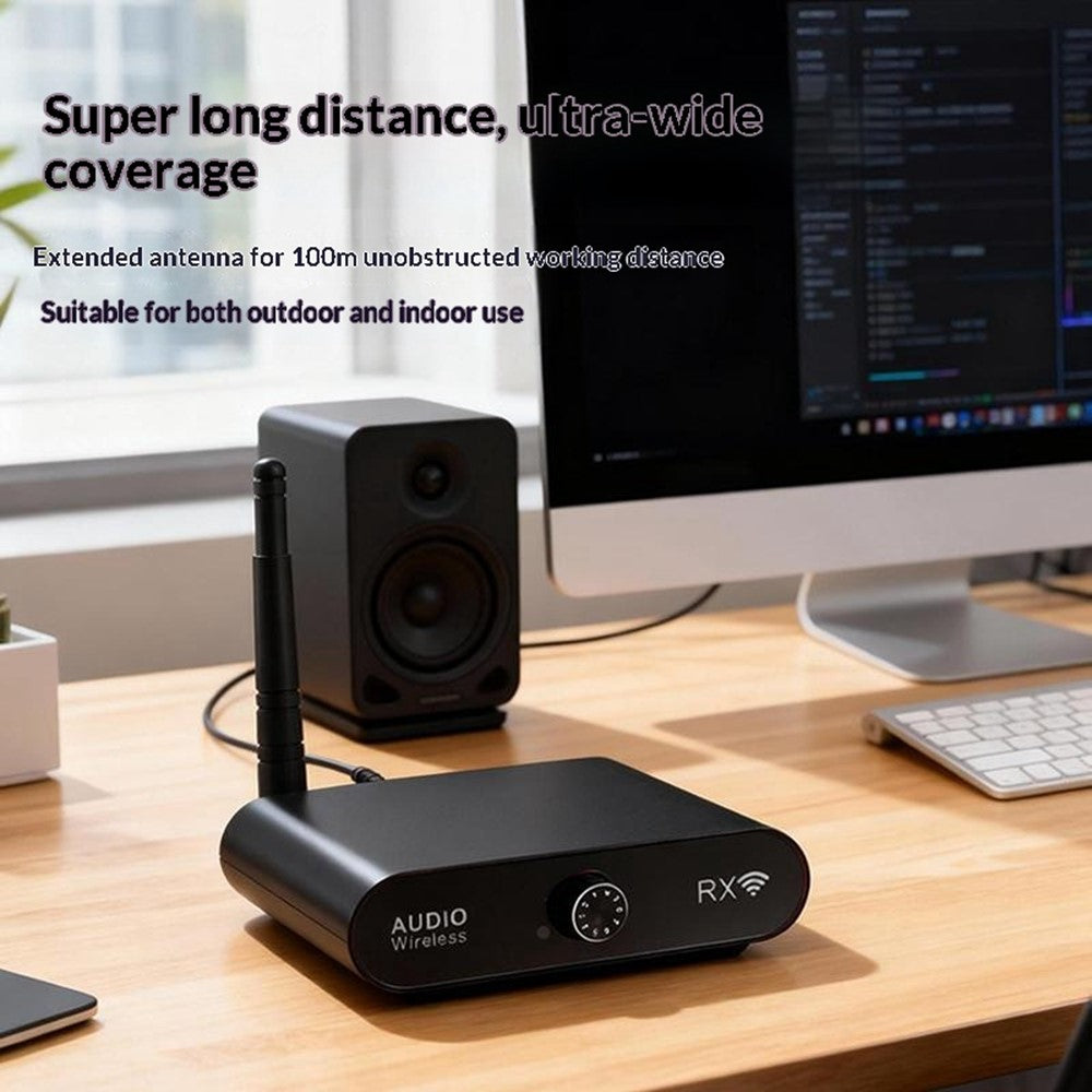 MEASY AU2410 Drahtloser Audio-Transmitter – Mit 100 m Reichweite & beidseitiger Lautstärkeregelung, 1 Sender & 1 Empfänger, für 1 bis 8 Geräte