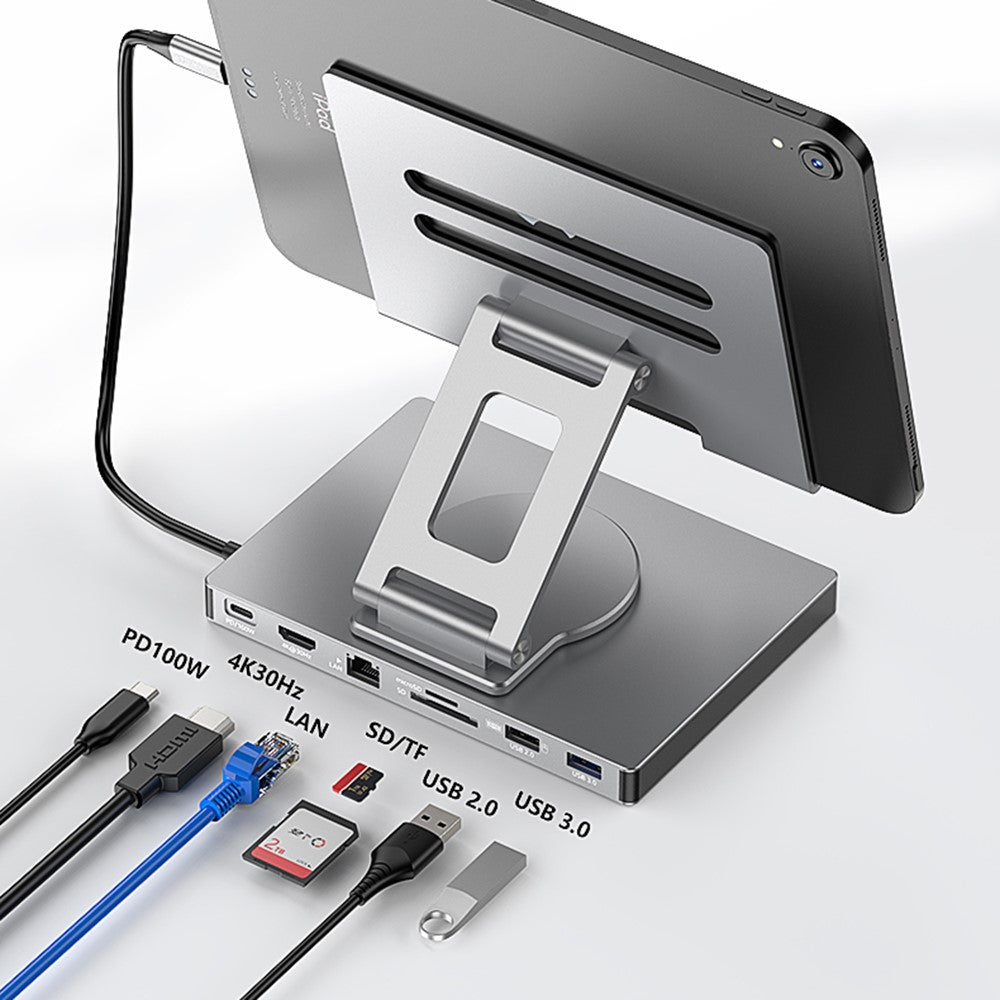 BLUEENDLESS ST706A 7 in 1 Type-C Hub with 360 Degree Rotating Adjustable Tablet Stand Holder