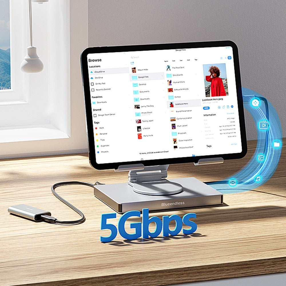 BLUEENDLESS ST706A 7 in 1 Type-C Hub with 360 Degree Rotating Adjustable Tablet Stand Holder