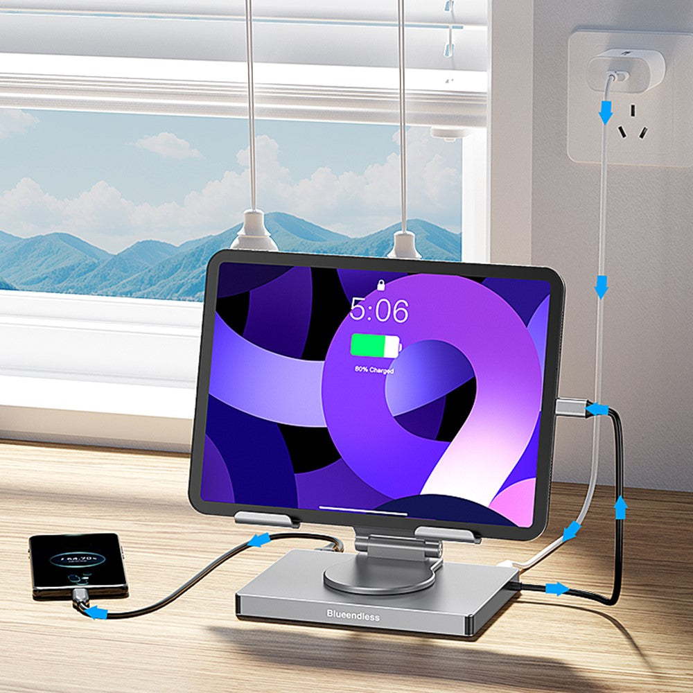 BLUEENDLESS ST706A 7 in 1 Type-C Hub with 360 Degree Rotating Adjustable Tablet Stand Holder