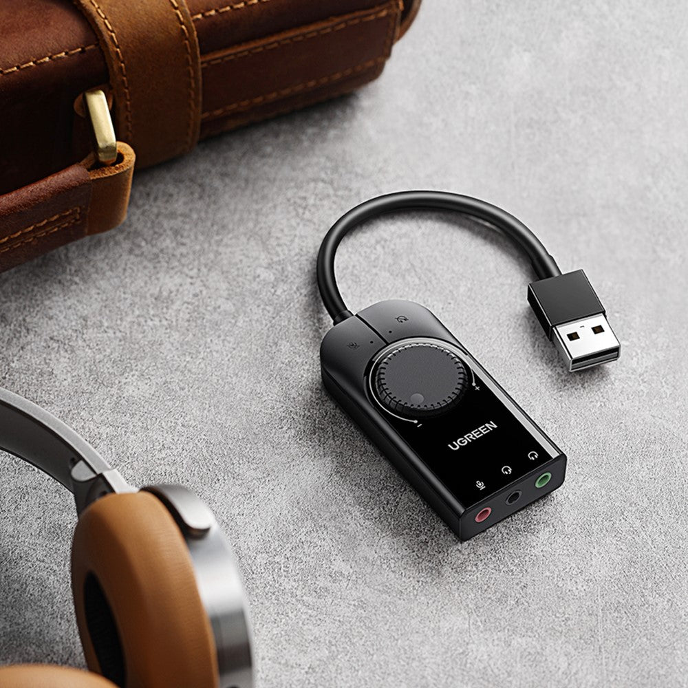 UGREEN 40964 Audioadapter – 0,15 m, USB-Audiokarte, mit 3,5-mm-Audio-/Mikrofonanschluss, für PC PS5/4