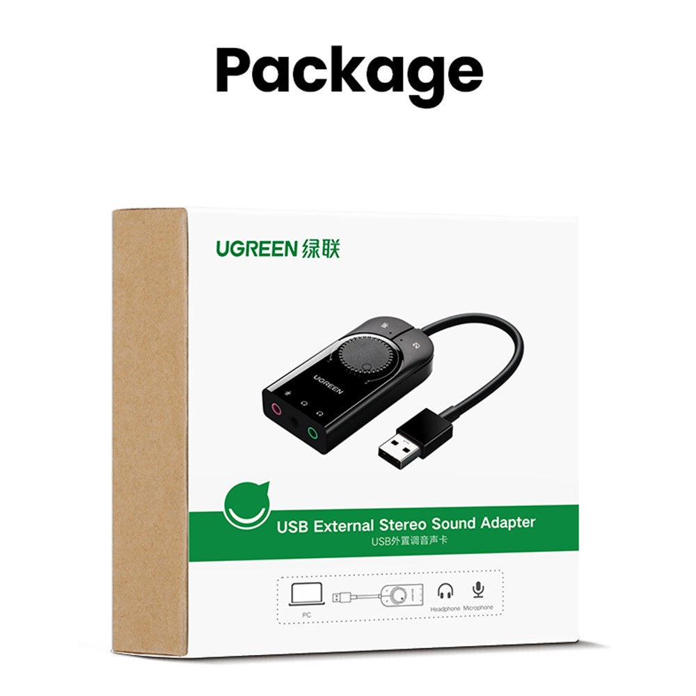 UGREEN 40964 Audioadapter – 0,15 m, USB-Audiokarte, mit 3,5-mm-Audio-/Mikrofonanschluss, für PC PS5/4
