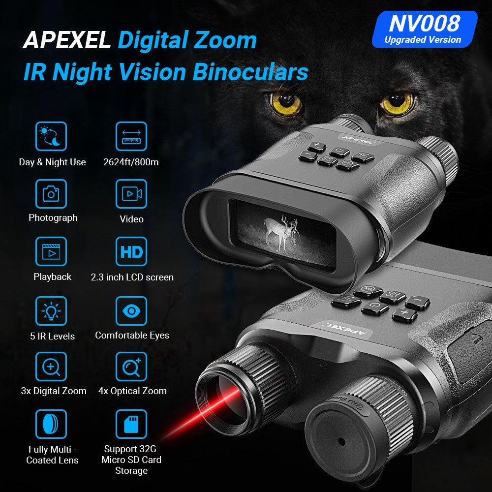 APEXEL APL-NV008 Infrarot-Nachtsichtfernglas – 12-facher digitaler Zoom, Nachtsicht mit 5 einstellbaren IR-Stufen