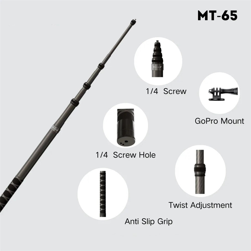 JMARY MT-65 Selfie-Stick-Monopod – 3m, aus Carbonfaser, 5-teilig, für Action-Kameras