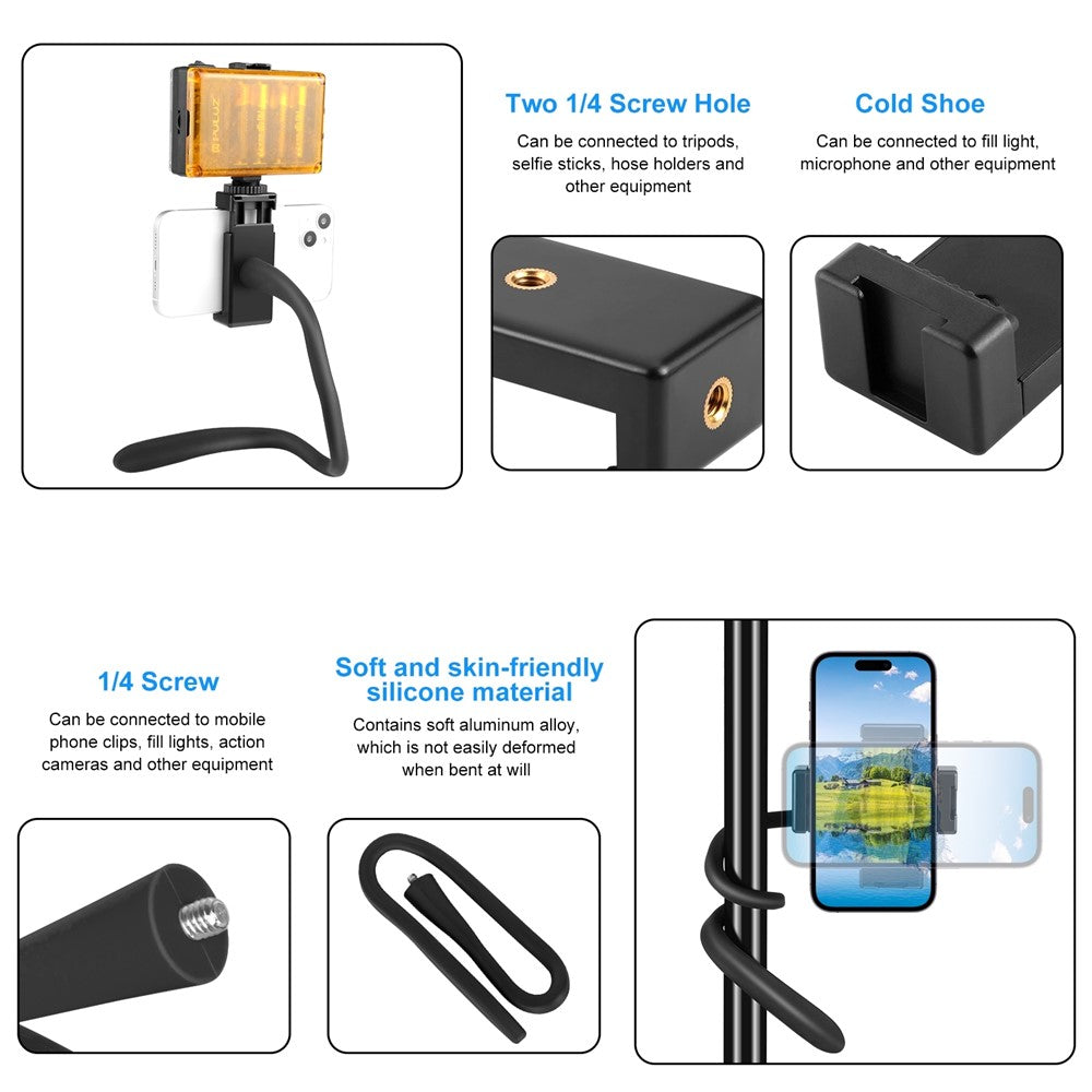 PULUZ PU882B Flexible Silicone Stand for Cellphone / Camera Universal 1 / 4 Inch Screw Mount Adjustable Clamp