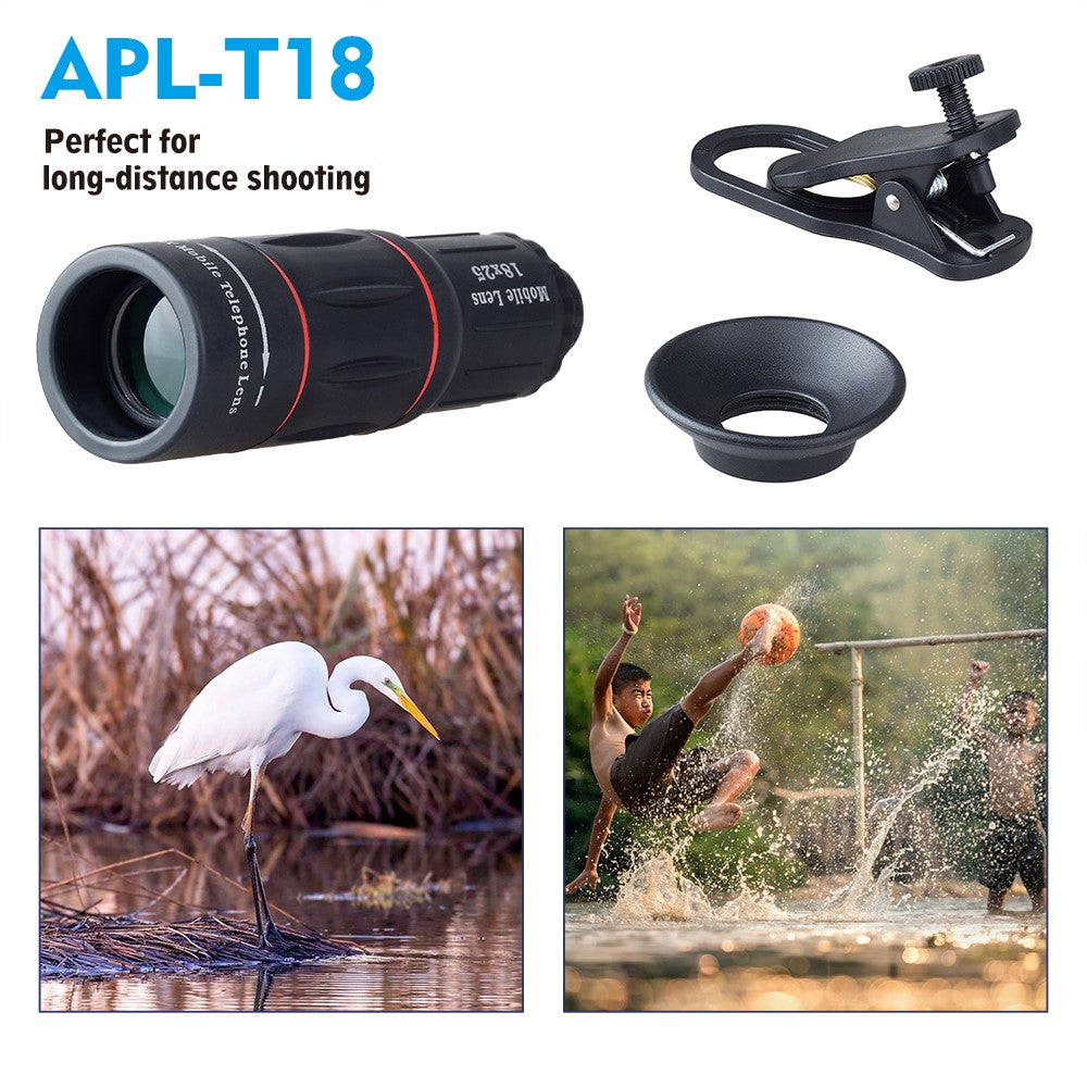 APEXEL APL-T18XZJ Universal-18-fach-Zoomobjektiv – Mit Mini-Tischstativ & Handyhalterung