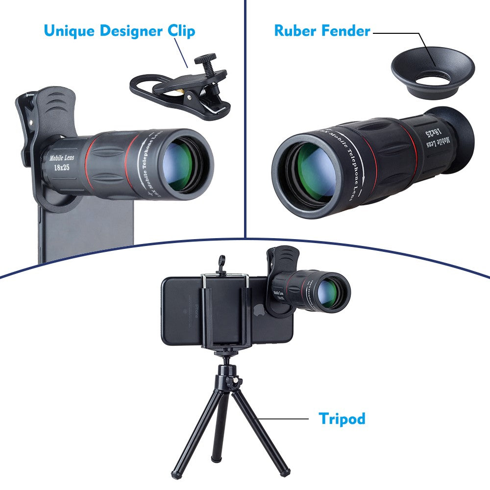 APEXEL APL-T18XZJ Universal-18-fach-Zoomobjektiv – Mit Mini-Tischstativ & Handyhalterung