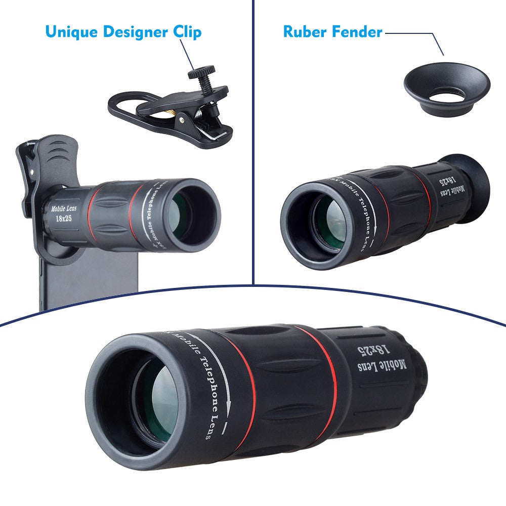 APEXEL APL-T18XZJ Universal-18-fach-Zoomobjektiv – Mit Mini-Tischstativ & Handyhalterung
