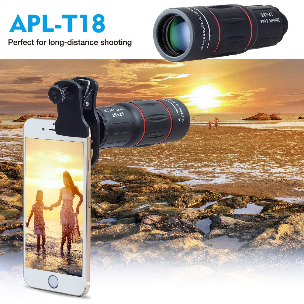 APEXEL APL-T18XZJ Universal-18-fach-Zoomobjektiv – Mit Mini-Tischstativ & Handyhalterung