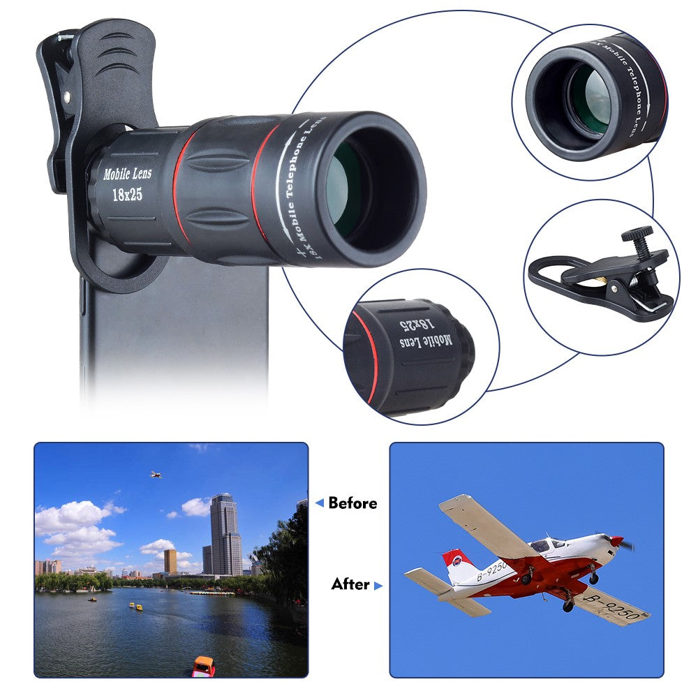 APEXEL APL-T18XZJ Universal-18-fach-Zoomobjektiv – Mit Mini-Tischstativ & Handyhalterung