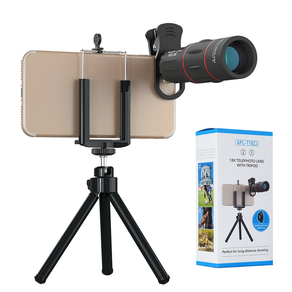 APEXEL APL-T18XZJ Universal-18-fach-Zoomobjektiv – Mit Mini-Tischstativ & Handyhalterung