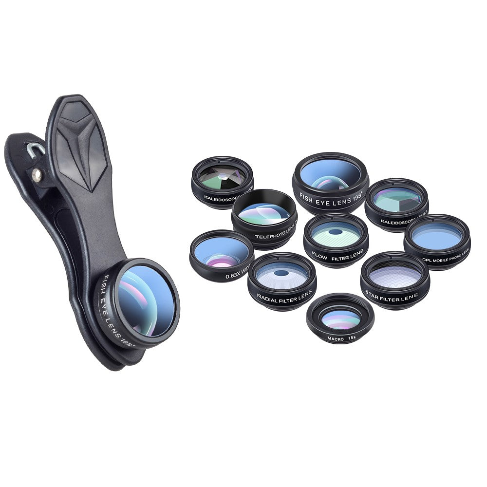 APEXEL APL-DG10 10-in-1 Handy-Kameraobjektiv-Kit – Fisheye, Weitwinkel, Makro-Teleskopobjektiv