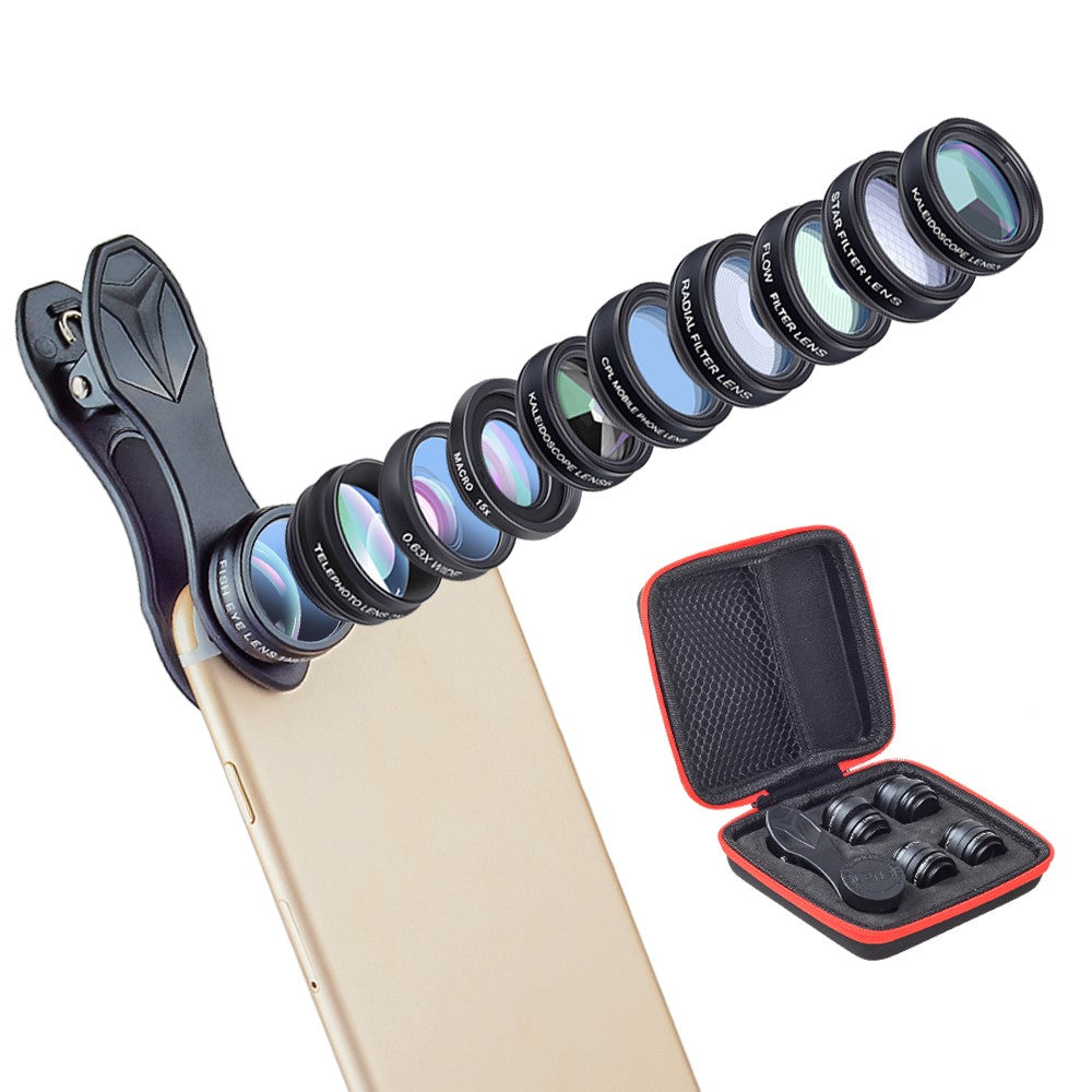 APEXEL APL-DG10 10-in-1 Handy-Kameraobjektiv-Kit – Fisheye, Weitwinkel, Makro-Teleskopobjektiv