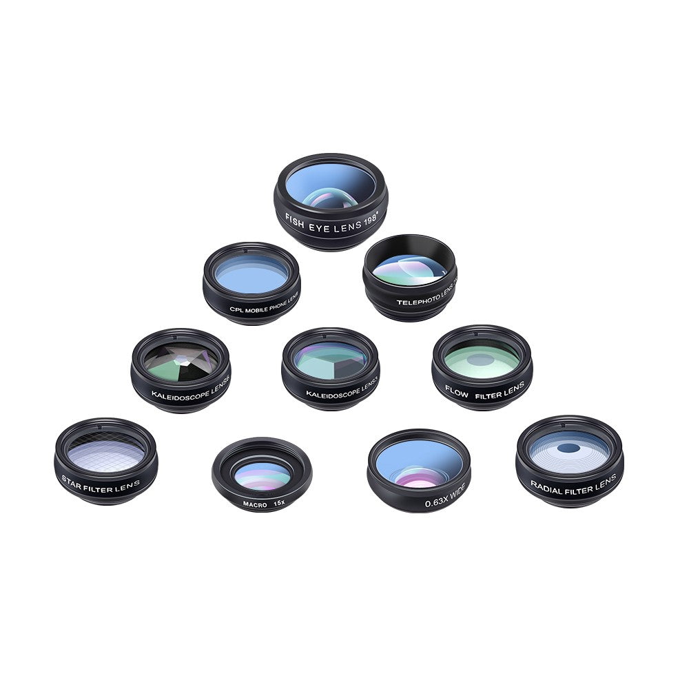 APEXEL APL-DG10 10-in-1 Handy-Kameraobjektiv-Kit – Fisheye, Weitwinkel, Makro-Teleskopobjektiv