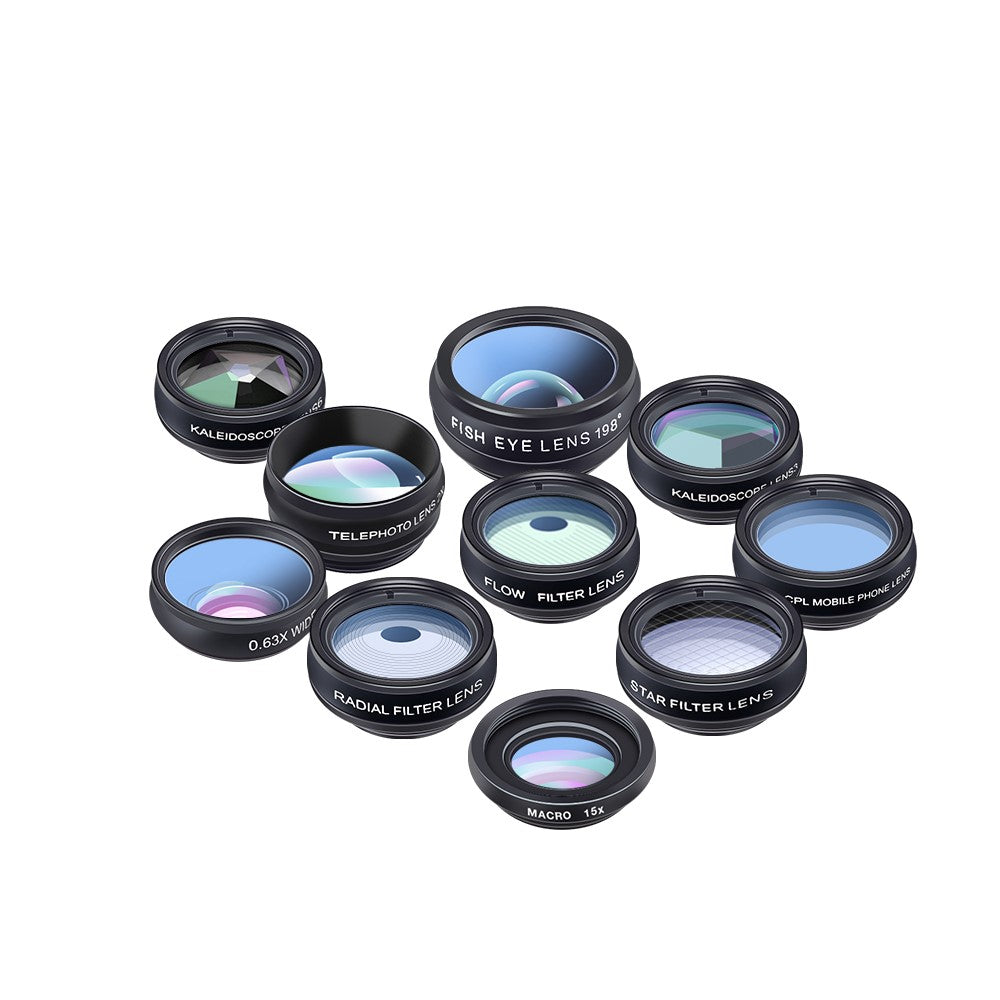 APEXEL APL-DG10 10-in-1 Handy-Kameraobjektiv-Kit – Fisheye, Weitwinkel, Makro-Teleskopobjektiv