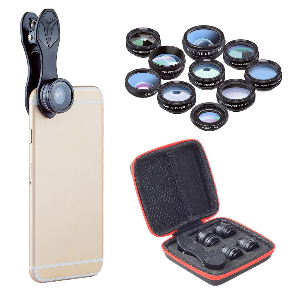 APEXEL APL-DG10 10-in-1 Handy-Kameraobjektiv-Kit – Fisheye, Weitwinkel, Makro-Teleskopobjektiv