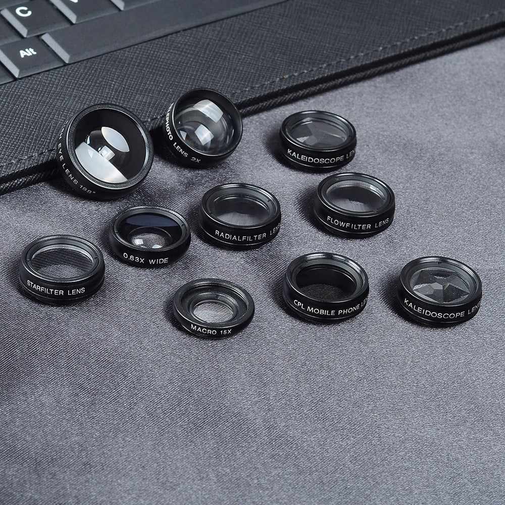 APEXEL APL-DG10 10-in-1 Handy-Kameraobjektiv-Kit – Fisheye, Weitwinkel, Makro-Teleskopobjektiv