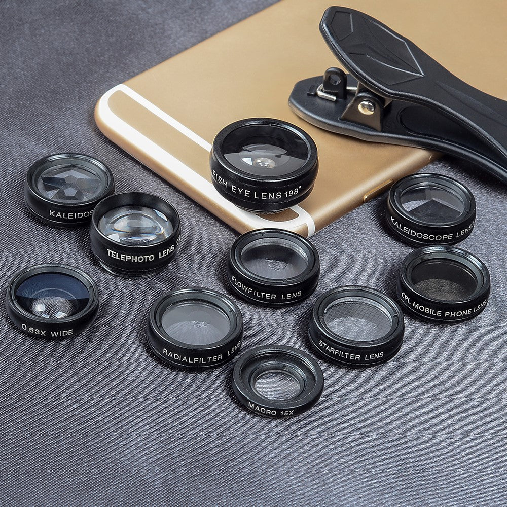 APEXEL APL-DG10 10-in-1 Handy-Kameraobjektiv-Kit – Fisheye, Weitwinkel, Makro-Teleskopobjektiv
