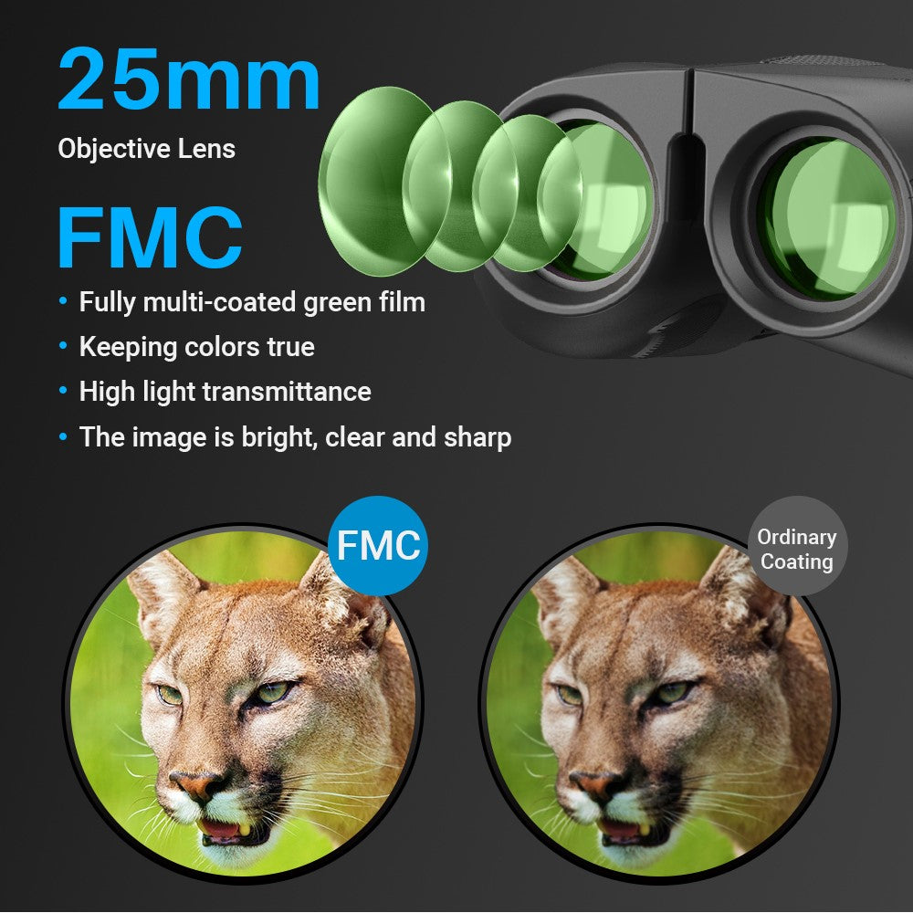 APEXEL 10x25 HD Fernglas – Mit 16-mm-Okular & FMC-Beschichtung, für Vogelbeobachtung, Konzerte & Jagd