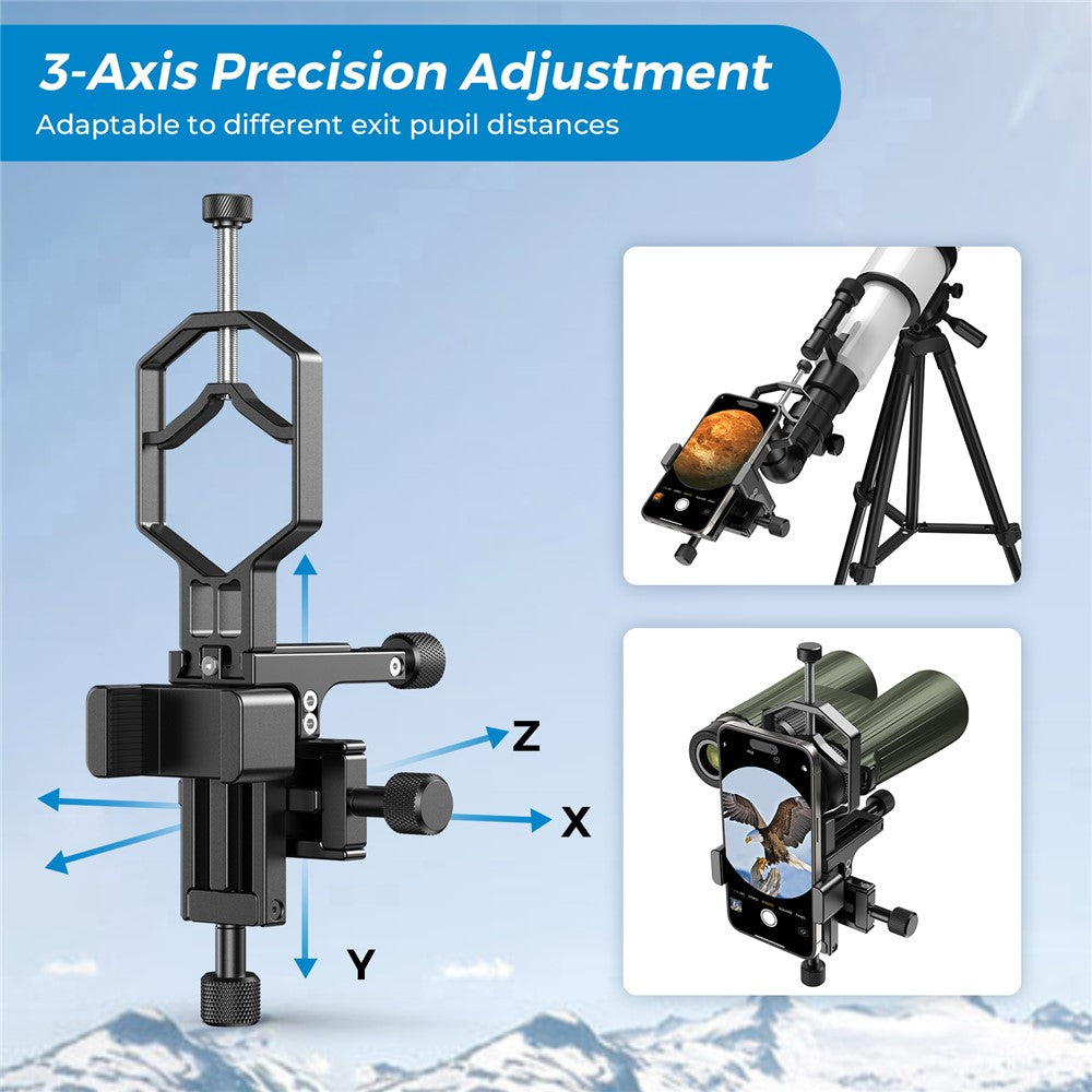 APEXEL APL-F003 Digiscoping-Adapter – Für Smartphone-Teleskop, 3-Achsen-Metallhalterung, Okularanschluss