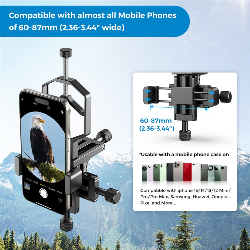 APEXEL APL-F003 Digiscoping-Adapter – Für Smartphone-Teleskop, 3-Achsen-Metallhalterung, Okularanschluss
