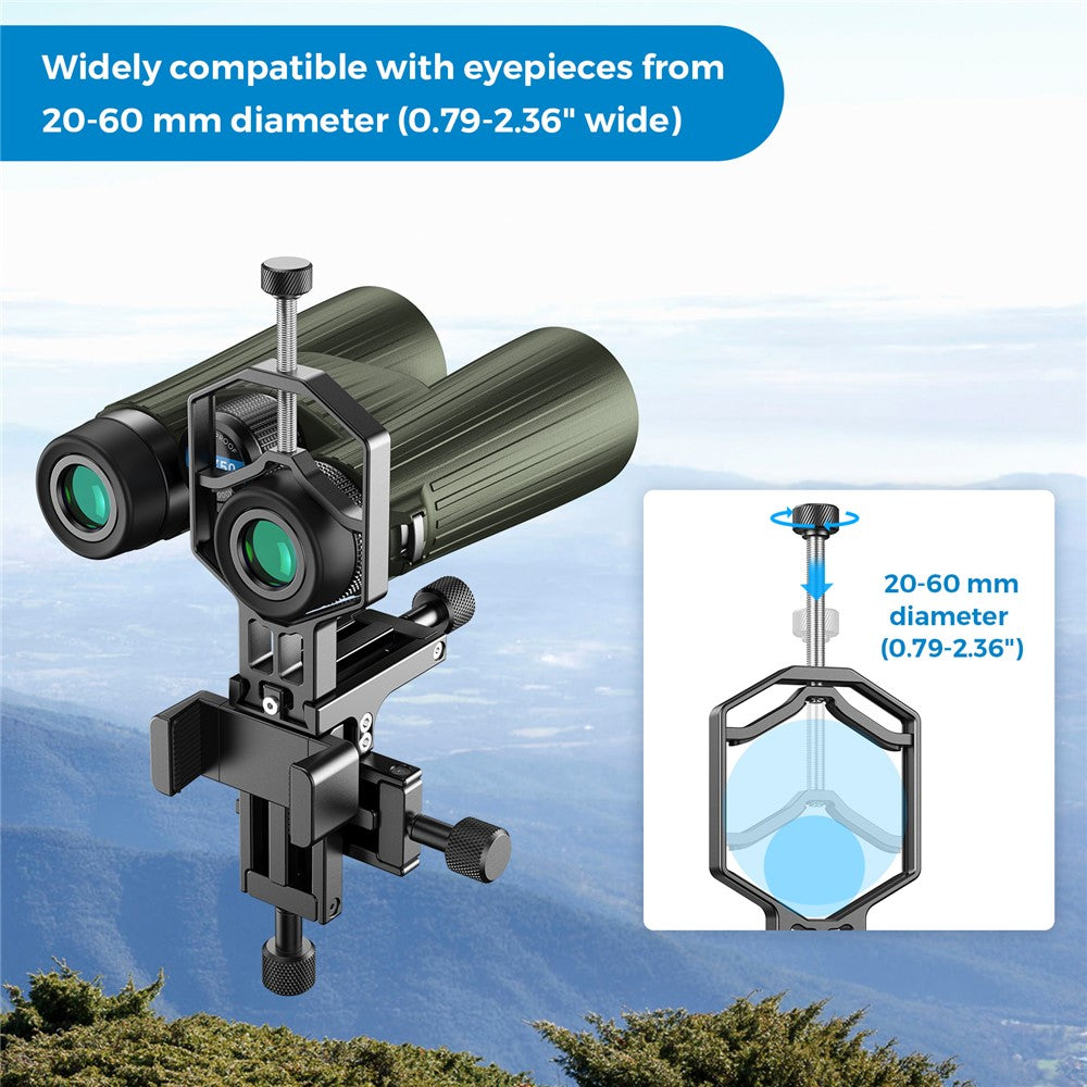 APEXEL APL-F003 Digiscoping-Adapter – Für Smartphone-Teleskop, 3-Achsen-Metallhalterung, Okularanschluss