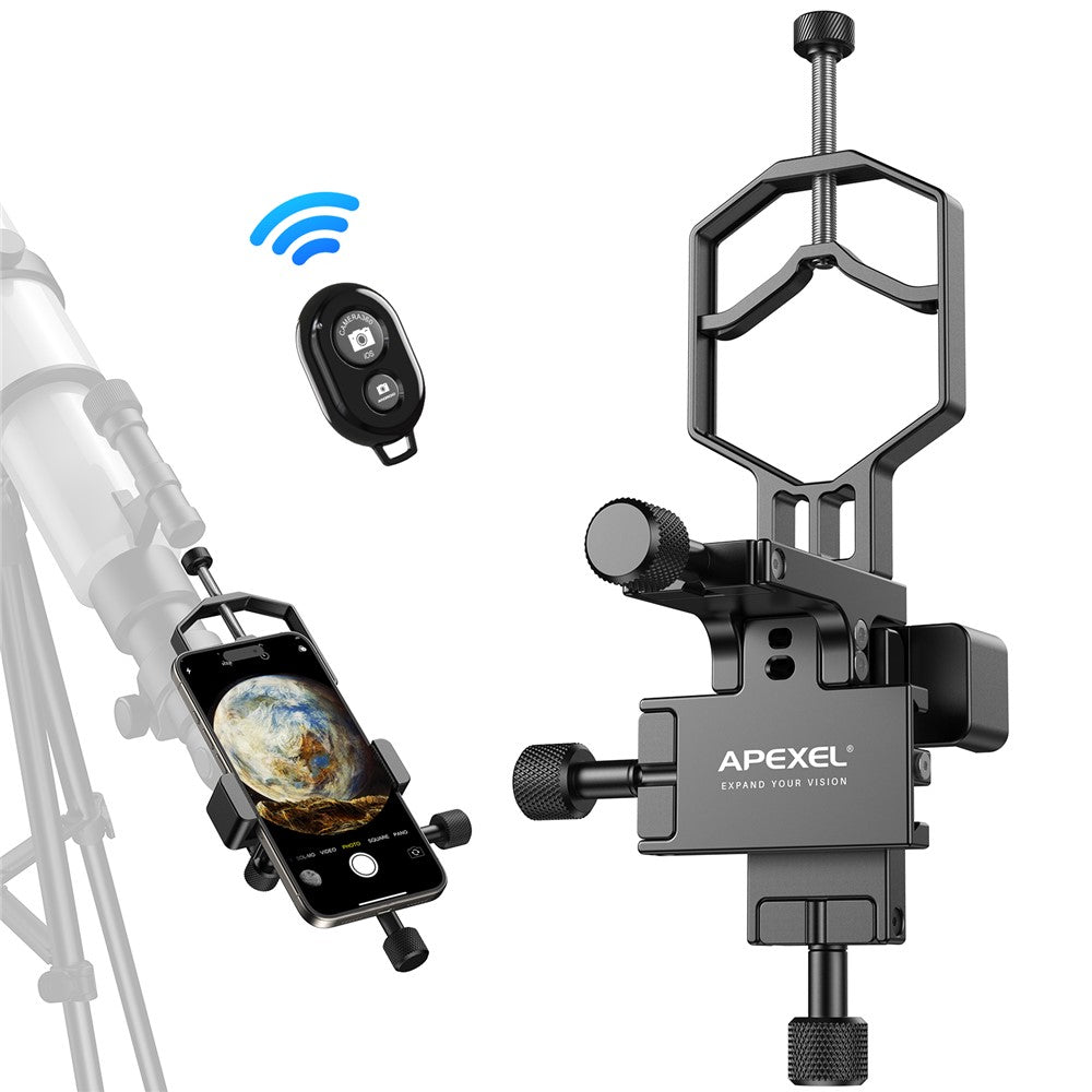 APEXEL APL-F003 Digiscoping-Adapter – Für Smartphone-Teleskop, 3-Achsen-Metallhalterung, Okularanschluss