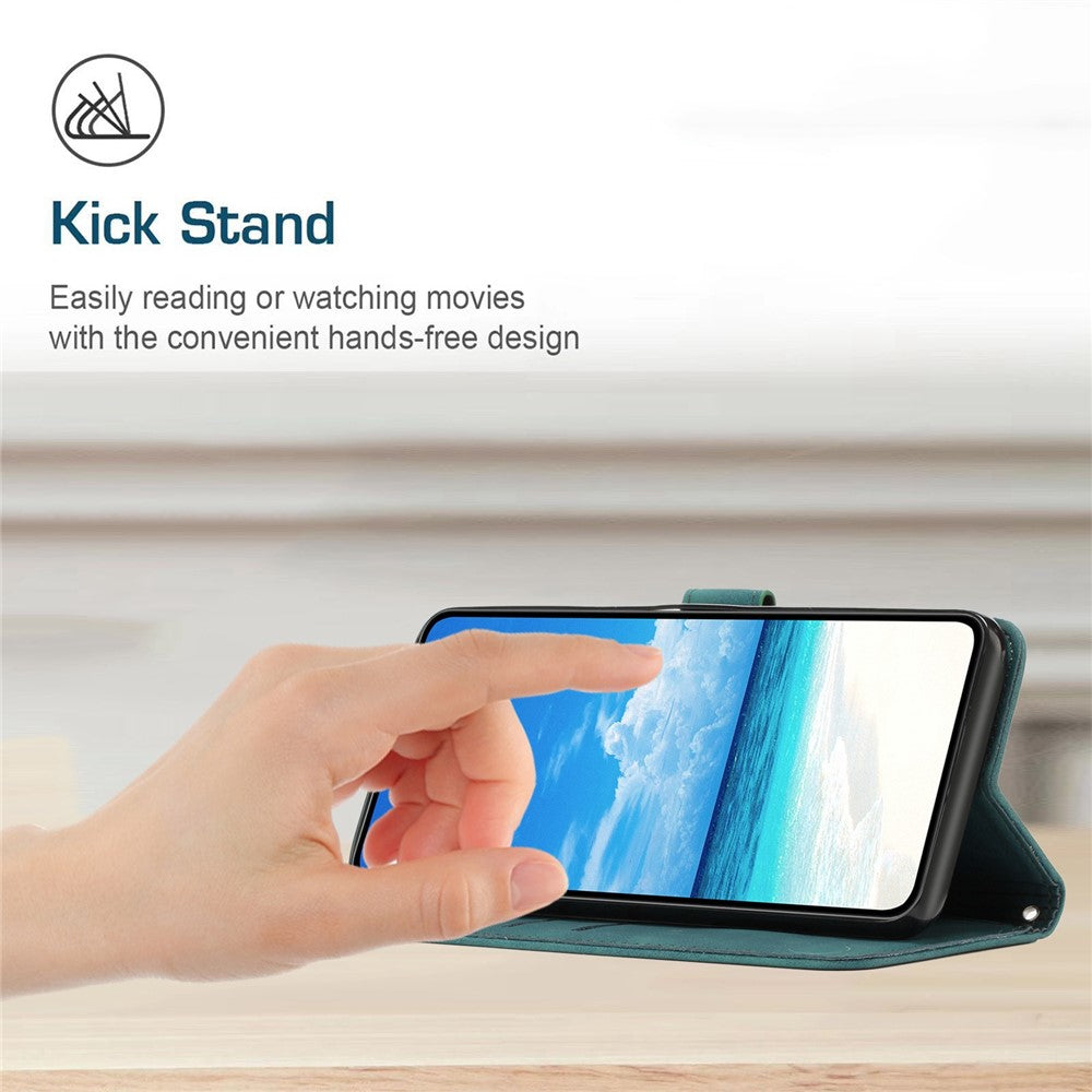 For Xiaomi Poco X4 Pro 5G Heart Shape Imprinted Anti-fingerprint Case Skin-touch Feeling PU Leather Wallet Stand Function Phone Shell with Strap