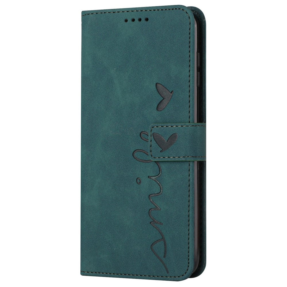For Xiaomi 11 Lite 5G NE/Mi 11 Lite 5G/4G Shockproof Imprinted Phone Cover Skin-touch Feeling Heart Shape Wallet Case Stand with Strap