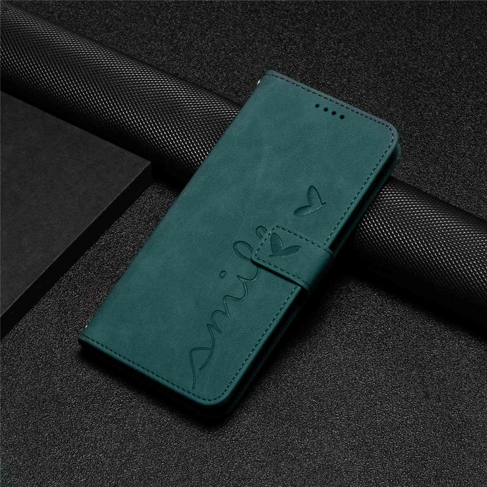For Xiaomi 11 Lite 5G NE/Mi 11 Lite 5G/4G Shockproof Imprinted Phone Cover Skin-touch Feeling Heart Shape Wallet Case Stand with Strap