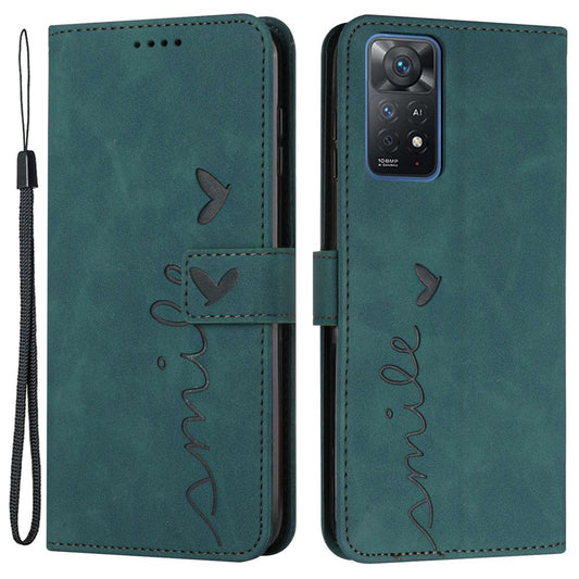For Xiaomi Redmi Note 11 Pro 5G (Qualcomm)/Note 11 Pro 4G (MediaTek) Skin-touch Feeling Heart Shape Imprinted Phone Case PU Leather Wallet Stand with Strap