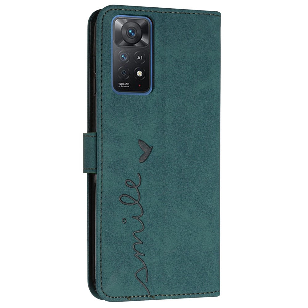For Xiaomi Redmi Note 11 Pro 5G (Qualcomm)/Note 11 Pro 4G (MediaTek) Skin-touch Feeling Heart Shape Imprinted Phone Case PU Leather Wallet Stand with Strap