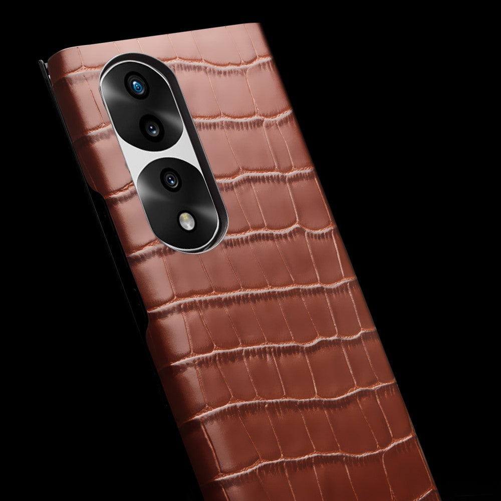 QIALINO For Honor 70 5G Well-protected Phone Cover, View Window Crocodile Texture Genuine Leather Folio Flip Auto Wake/Sleep Case