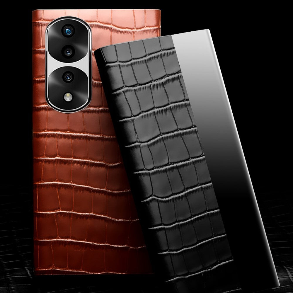 QIALINO For Honor 70 5G Well-protected Phone Cover, View Window Crocodile Texture Genuine Leather Folio Flip Auto Wake/Sleep Case