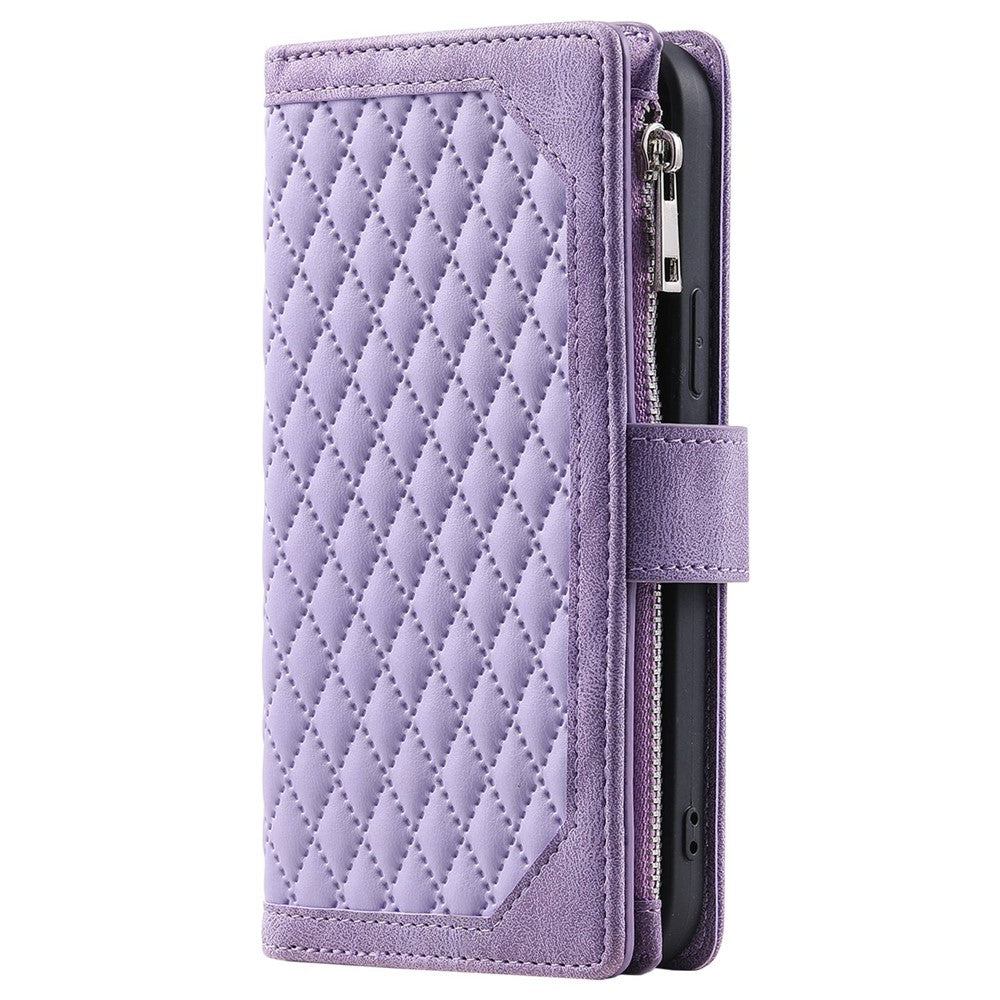 005 Style Smartphone Cover for Xiaomi Redmi Note 11 4G (Qualcomm) / Note 11S 4G, Rhombus Texture PU Leather Zipper Pocket Stand Wallet Case with Strap