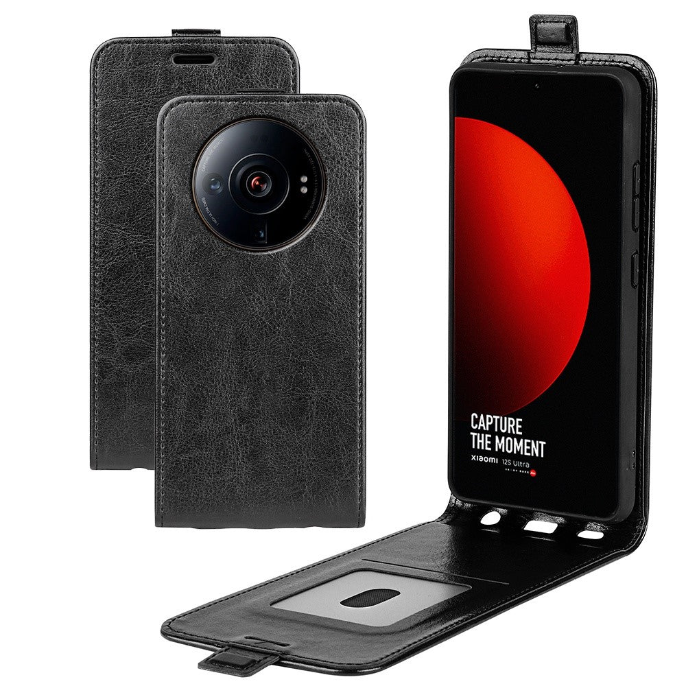 For Xiaomi 12S Ultra 5G Card Holder Crazy Horse Texture PU Leather Phone Case Vertical Flip Protective Cover