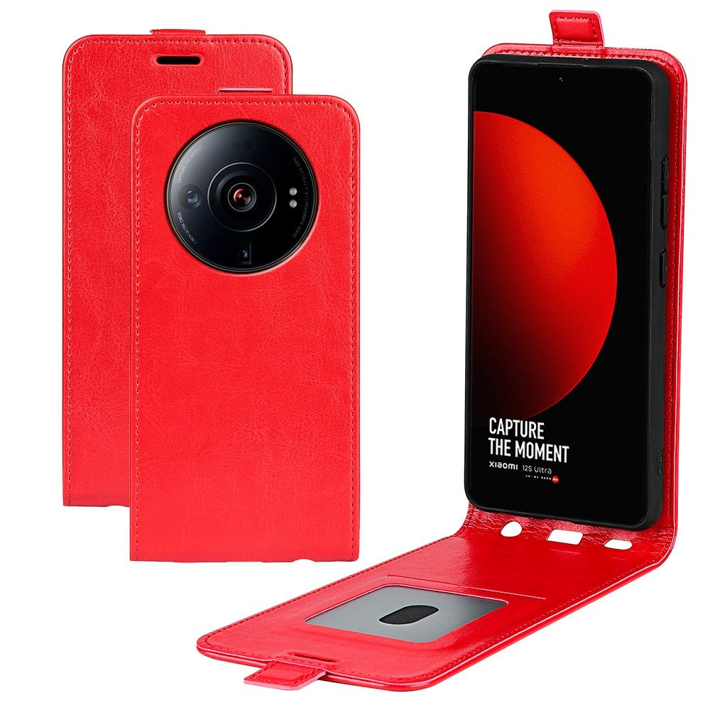 For Xiaomi 12S Ultra 5G Card Holder Crazy Horse Texture PU Leather Phone Case Vertical Flip Protective Cover