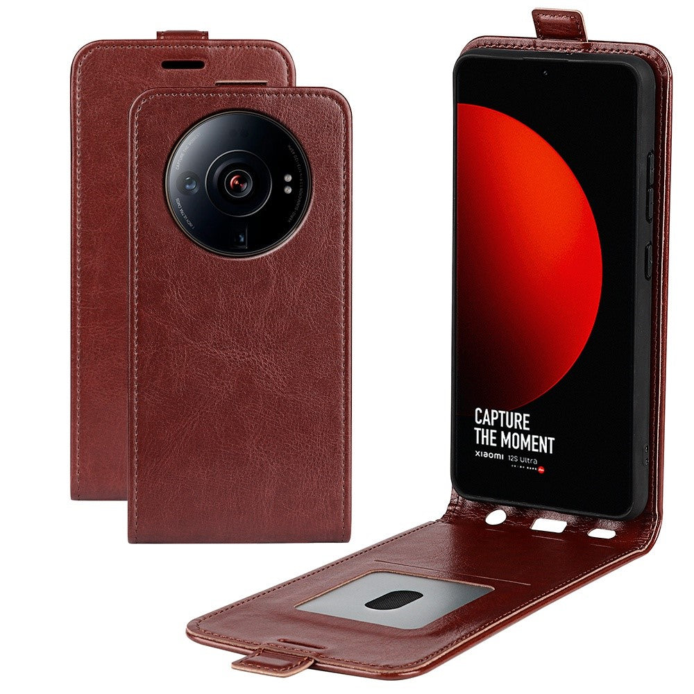 For Xiaomi 12S Ultra 5G Card Holder Crazy Horse Texture PU Leather Phone Case Vertical Flip Protective Cover