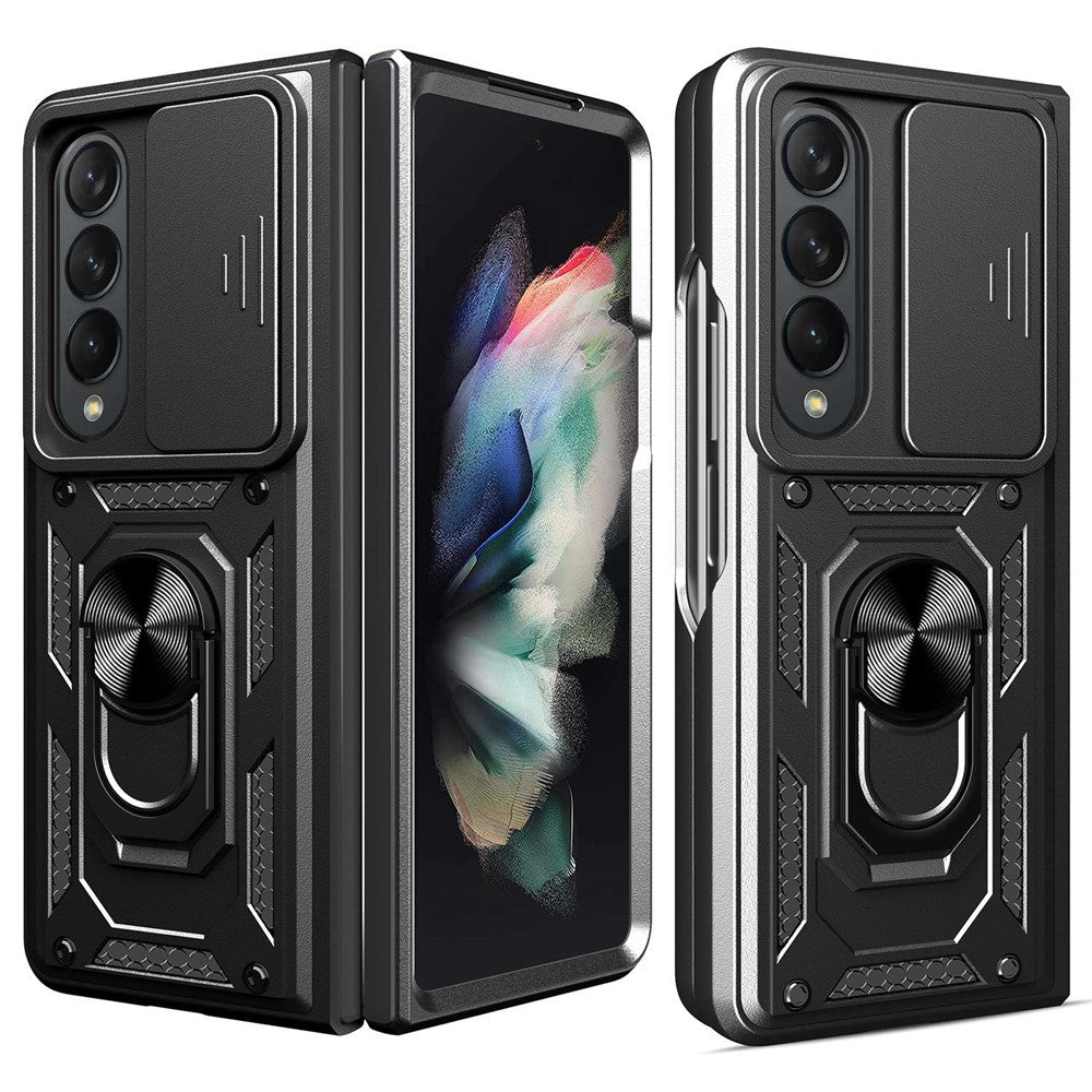 For Samsung Galaxy Z Fold4 5G Anti-drop Phone Case Kickstand PC + TPU Hybrid Cover with Slide Camera Protection