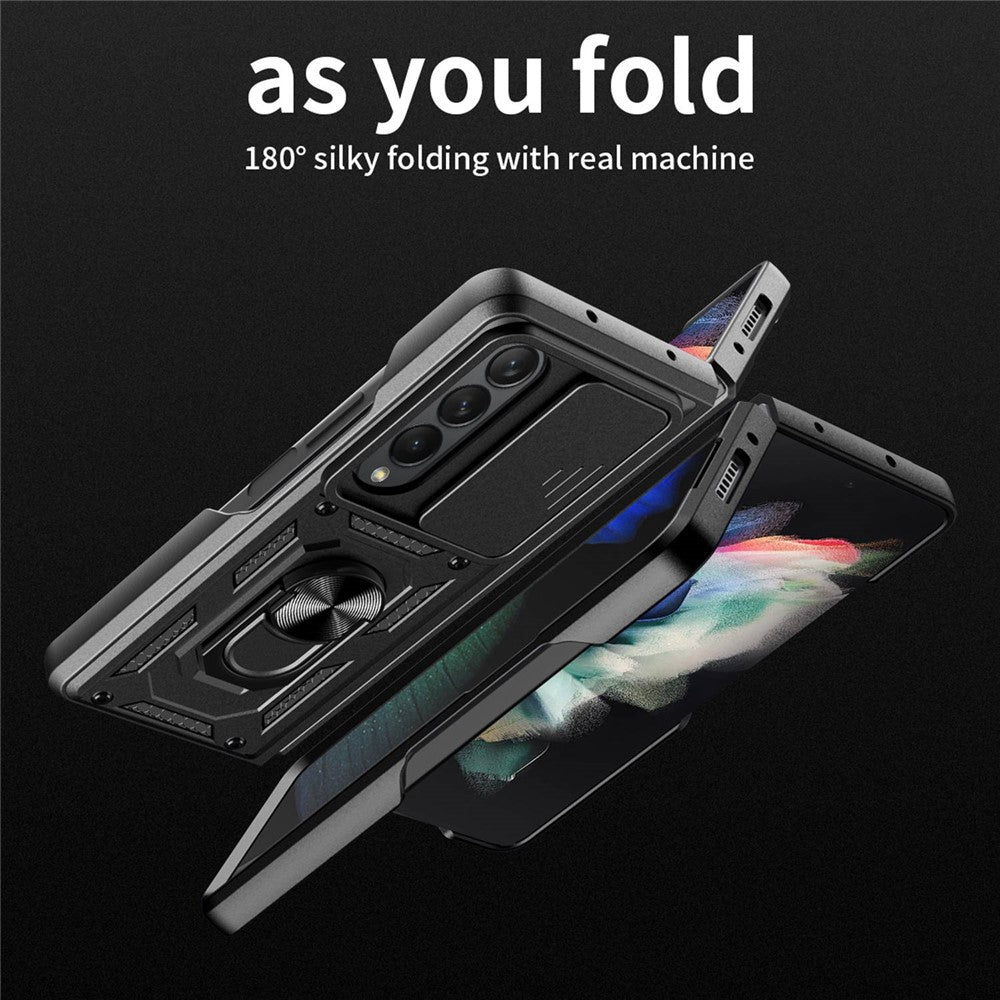 For Samsung Galaxy Z Fold4 5G Anti-drop Phone Case Kickstand PC + TPU Hybrid Cover with Slide Camera Protection