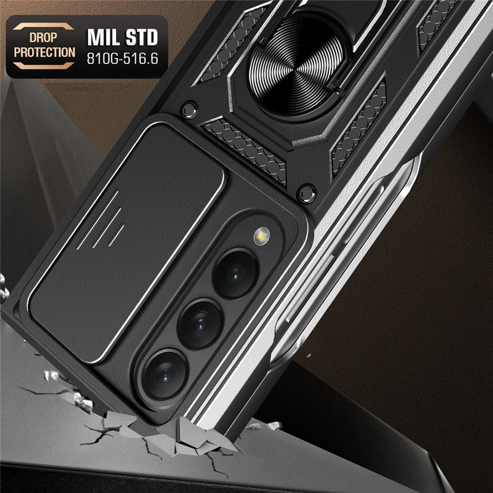 For Samsung Galaxy Z Fold4 5G Anti-drop Phone Case Kickstand PC + TPU Hybrid Cover with Slide Camera Protection