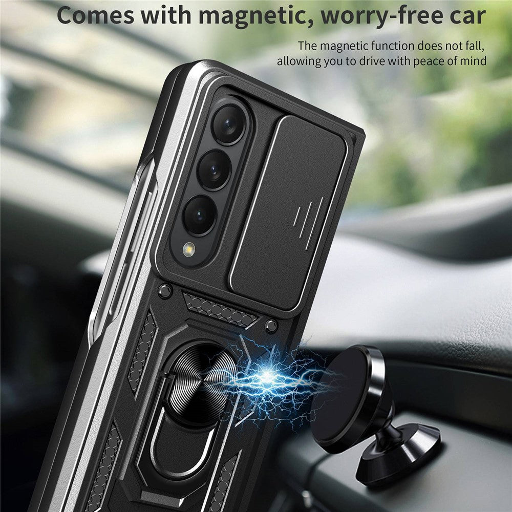 For Samsung Galaxy Z Fold4 5G Anti-drop Phone Case Kickstand PC + TPU Hybrid Cover with Slide Camera Protection