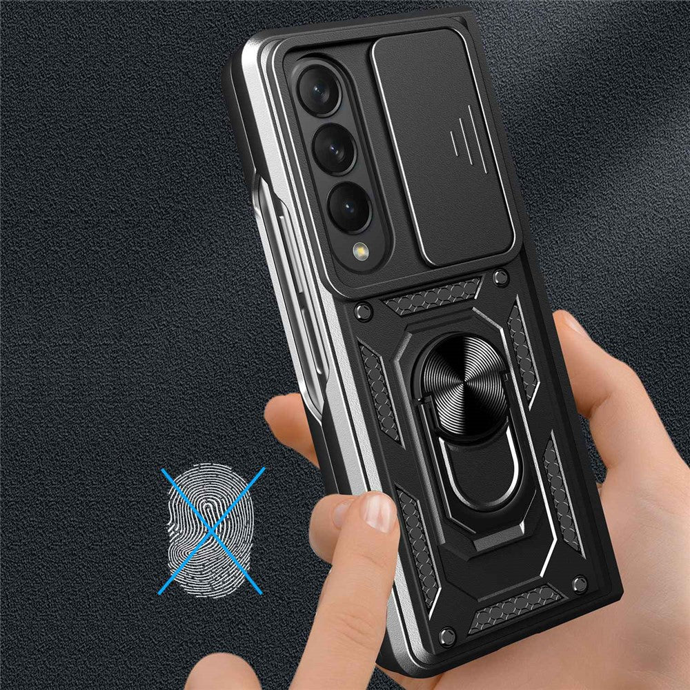 For Samsung Galaxy Z Fold4 5G Anti-drop Phone Case Kickstand PC + TPU Hybrid Cover with Slide Camera Protection