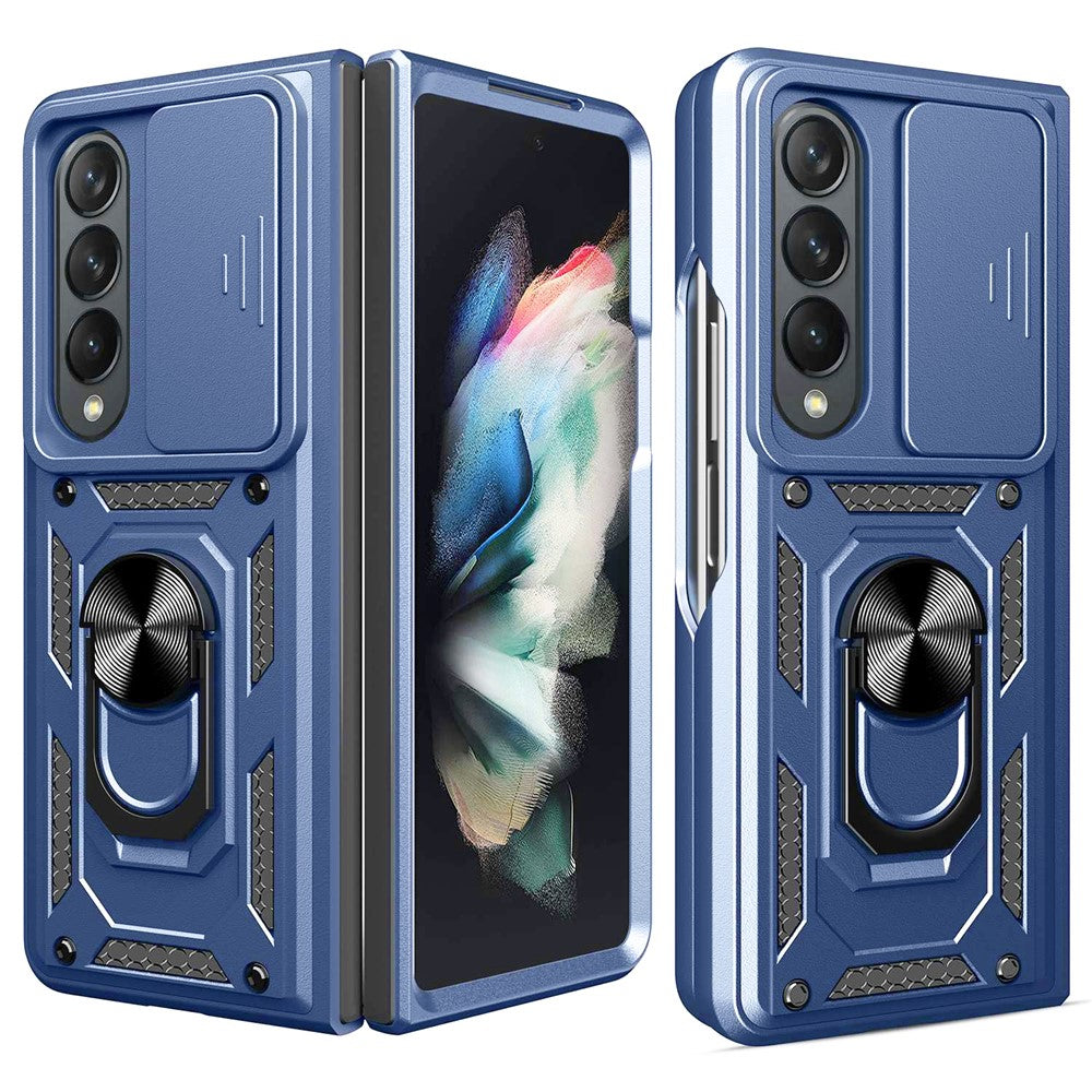 For Samsung Galaxy Z Fold4 5G Anti-drop Phone Case Kickstand PC + TPU Hybrid Cover with Slide Camera Protection