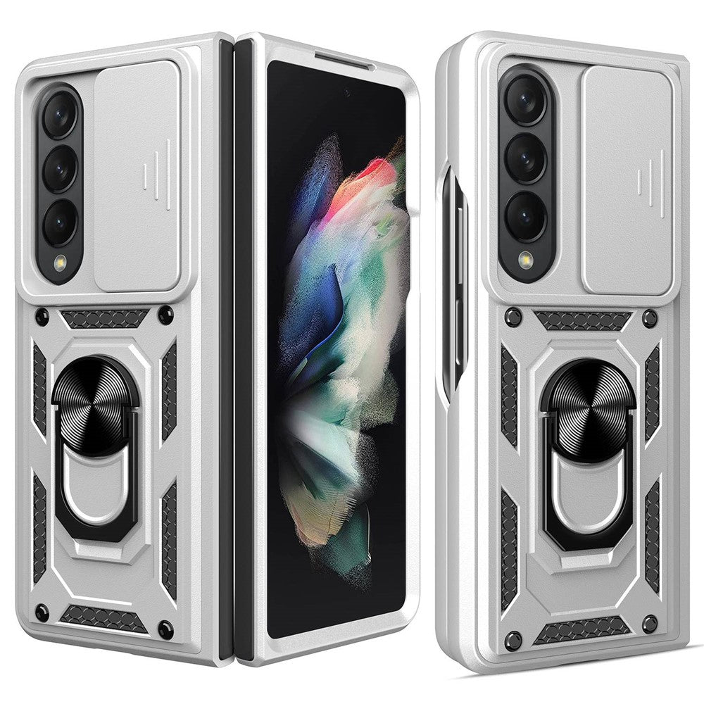 For Samsung Galaxy Z Fold4 5G Anti-drop Phone Case Kickstand PC + TPU Hybrid Cover with Slide Camera Protection